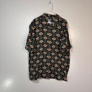 Joe Kealoha Hawaiian Shirt Mens XXL Black Green Casual Camp